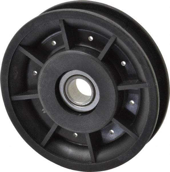 Fenner Drives - 1/2 Inside x 3-1/2" Outside Diam, 0.53" Wide Pulley Slot, Glass Reinforced Nylon Idler Pulley - 1/2" Belt Size Diam, For Use with Round Belts - Apex Tool & Supply