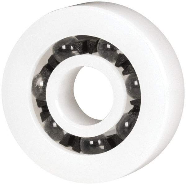 Made in USA - 1/4" Bore Diam, 3/4" OD, Open Plastic Race Radial Ball Bearing - 7/32" Wide, 1 Row, Round Bore, 17 Lb Static Capacity, 26 Lb Dynamic Capacity - Apex Tool & Supply