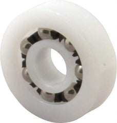 Made in USA - 1/4" Bore Diam, 3/4" OD, Open Plastic Race Radial Ball Bearing - 7/32" Wide, 1 Row, Round Bore, 17 Lb Static Capacity, 26 Lb Dynamic Capacity - Apex Tool & Supply