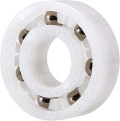 Made in USA - 3/8" Bore Diam, 7/8" OD, Open Plastic Race Radial Ball Bearing - 9/32" Wide, 1 Row, Round Bore, 33 Lb Static Capacity, 42 Lb Dynamic Capacity - Apex Tool & Supply