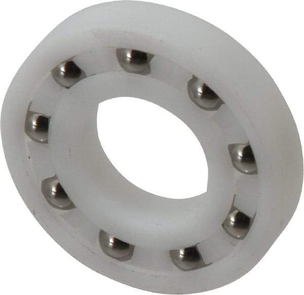 Made in USA - 3/4" Bore Diam, 1-5/8" OD, Open Plastic Race Radial Ball Bearing - 5/16" Wide, 1 Row, Round Bore, 52 Lb Static Capacity, 78 Lb Dynamic Capacity - Apex Tool & Supply