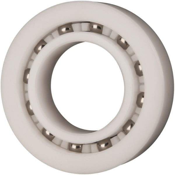 Made in USA - 25mm Bore Diam, 47mm OD, Open Plastic Race Radial Ball Bearing - 12mm Wide, 1 Row, Round Bore, 61 Lb Static Capacity, 92 Lb Dynamic Capacity - Apex Tool & Supply