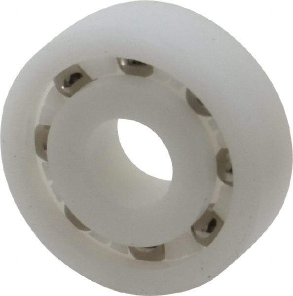 Made in USA - 10mm Bore Diam, 30mm OD, Open Plastic Race Radial Ball Bearing - 9mm Wide, 1 Row, Round Bore, 43 Lb Static Capacity, 55 Lb Dynamic Capacity - Apex Tool & Supply