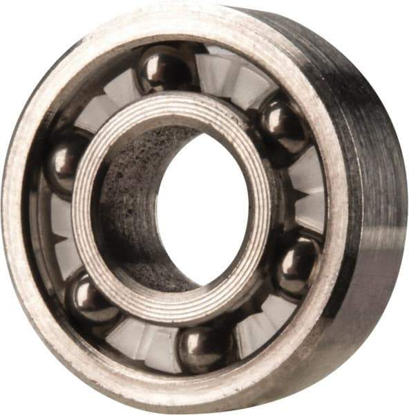 Made in USA - 1/4" Bore Diam, 5/8" OD, Open Precision Ground Radial Ball Bearing - 3/16" Wide, 1 Row, Round Bore, 51 Lb Static Capacity, 78 Lb Dynamic Capacity - Apex Tool & Supply