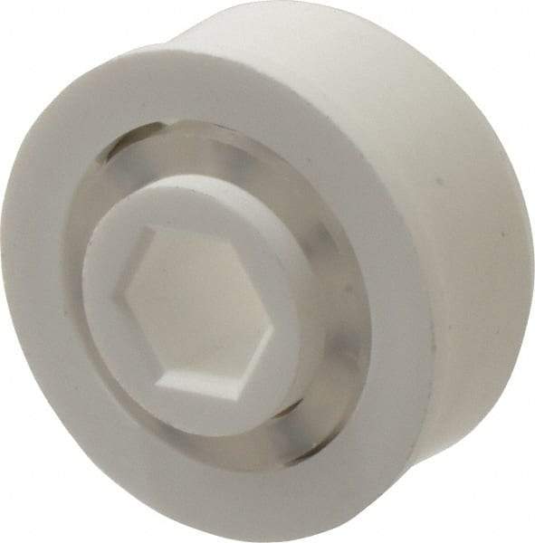Made in USA - 1 Row, 1-1/2" OD, 7/16" Hex Bore Conveyor Roller Bearing - 69 Lb Capacity, 1,069 Max RPM, Stainless Steel with Polypropylene Housing - Apex Tool & Supply