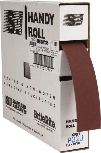 Standard Abrasives - 1-1/2 Inches Wide, 320 Grit Aluminum Oxide Shop Roll - 50 Yards Long, Extra Fine Grade, J Weighted Backing - Apex Tool & Supply
