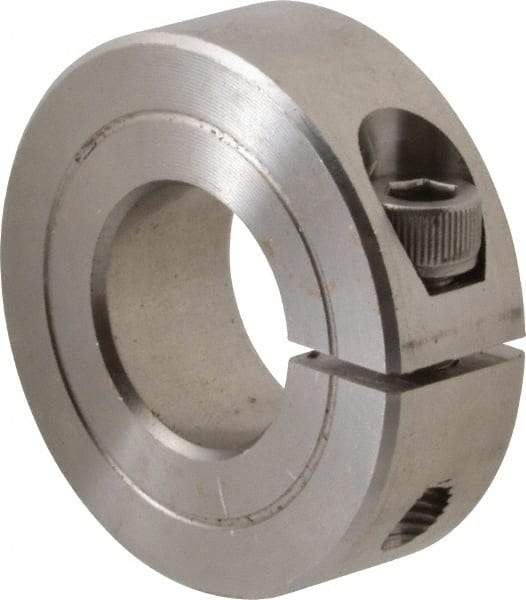 Climax Metal Products - 11/16" Bore, Stainless Steel, One Piece One Piece Split Shaft Collar - 1-1/2" Outside Diam, 1/2" Wide - Apex Tool & Supply