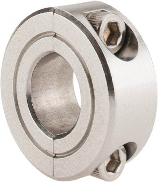 Climax Metal Products - 7/16" Bore, Stainless Steel, Two Piece Shaft Collar - 15/16" Outside Diam, 3/8" Wide - Apex Tool & Supply