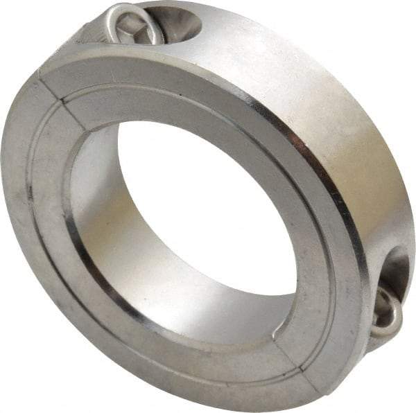 Climax Metal Products - 1-3/8" Bore, Stainless Steel, Two Piece Shaft Collar - 2-1/4" Outside Diam, 9/16" Wide - Apex Tool & Supply