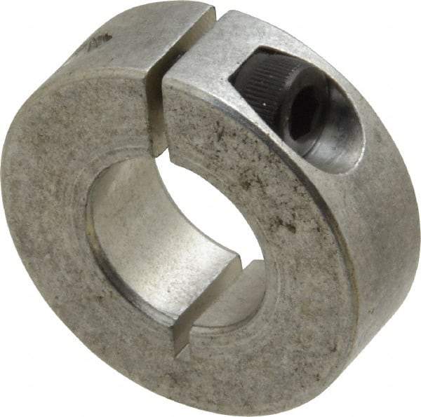 Climax Metal Products - 5/8" Bore, Aluminum, One Piece Clamp Collar - 1-5/16" Outside Diam, 7/16" Wide - Apex Tool & Supply