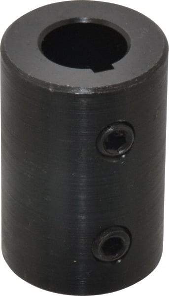 Climax Metal Products - 1/2" Inside x 1" Outside Diam, Mild Steel Set Screw Rigid Coupling with keyway - 1-1/2" Long x 1/8" Keyway Width x 1/16" Keyway Depth - Apex Tool & Supply