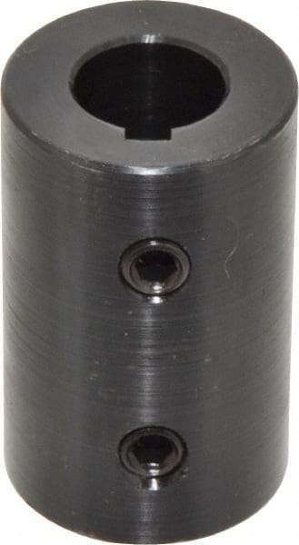 Climax Metal Products - 5/8" Inside x 1-1/4" Outside Diam, Mild Steel Set Screw Rigid Coupling with keyway - 2" Long x 3/16" Keyway Width x 3/32" Keyway Depth - Apex Tool & Supply