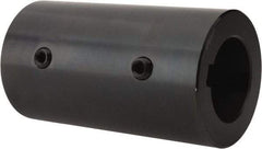 Climax Metal Products - 1-1/2" Inside x 2-1/2" Outside Diam, Mild Steel Set Screw Rigid Coupling with keyway - 4-1/2" Long x 3/8" Keyway Width x 3/16" Keyway Depth - Apex Tool & Supply