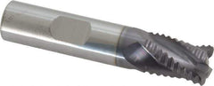 Accupro - 1/2" Diam, Coarse Pitch, 5/8" LOC, 4 Flute Solid Carbide Roughing Square End Mill - AlTiN Finish, 2-1/2" OAL, 1/2" Shank Diam, Single End, Centercutting, 30° Helix - Apex Tool & Supply