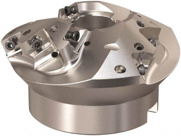 Seco - 90.5mm Cut Diam, 27mm Arbor Hole, 15mm Max Depth of Cut, 30° Indexable Chamfer & Angle Face Mill - 9 Inserts, XO.. 1204 Insert, Right Hand Cut, 9 Flutes, Through Coolant, Series R220.49 - Apex Tool & Supply
