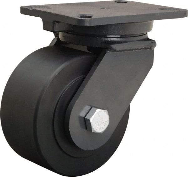 Hamilton - 6" Diam x 3" Wide x 8" OAH Top Plate Mount Swivel Caster - Nylon, 4,000 Lb Capacity, Sealed Precision Ball Bearing, 5-1/4 x 7-1/4" Plate - Apex Tool & Supply