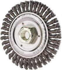 Weiler - 4-1/2" OD, 5/8" Arbor Hole, Knotted Steel Wheel Brush - 3/16" Face Width, 7/8" Trim Length, 0.02" Filament Diam, 12,500 RPM - Apex Tool & Supply
