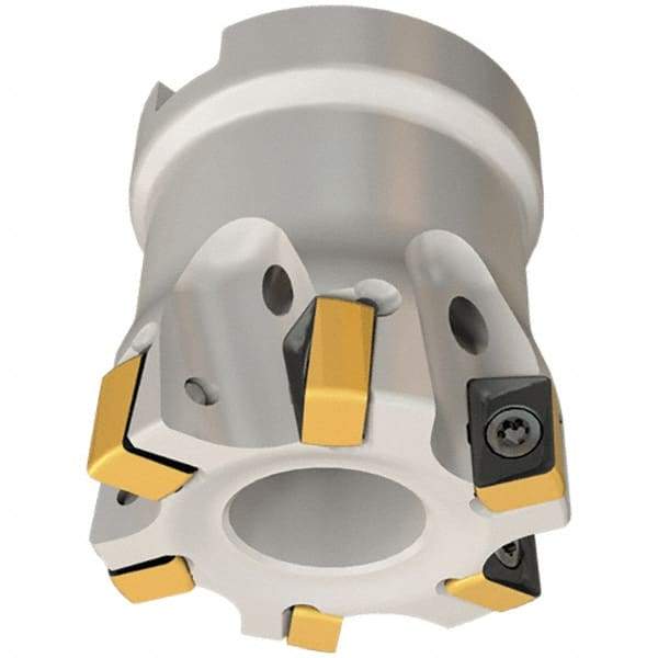 Iscar - 6 Inserts, 1-1/2" Cut Diam, 3/4" Arbor Diam, 0.315" Max Depth of Cut, Indexable Square-Shoulder Face Mill - 0/90° Lead Angle, 1.57" High, H490 AN.X 09 Insert Compatibility, Through Coolant, Series Helido - Apex Tool & Supply