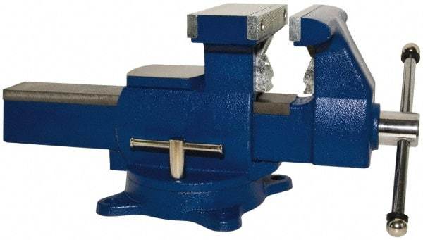 Yost Vises - 8" Jaw Width x 8-1/2" Jaw Opening Capacity, 4-3/4" (Regular) Throat Depth, Bench & Pipe Combination Vise - 1/8 to 4-1/2" Pipe Capacity, Swivel Base, Bolt Down Attachment, Ductile Iron - Apex Tool & Supply