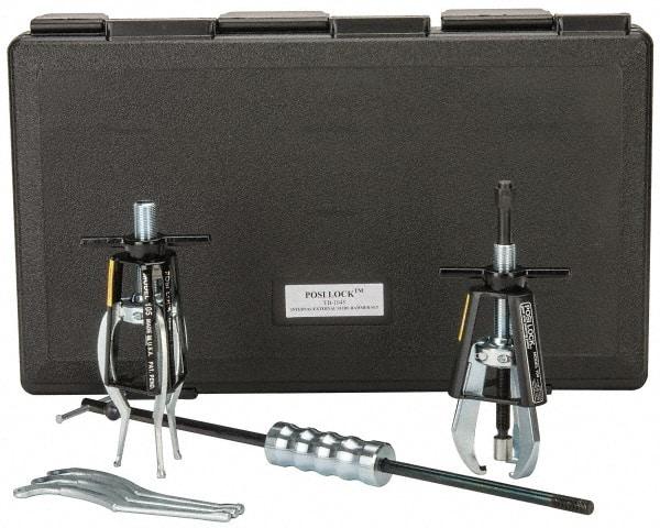 Posi Lock Puller - 5 Piece, 5 Ton Capacity, 1/2 to 5" Spread, Slide Hammer Set - 3 Jaws, 4" Reach - Apex Tool & Supply
