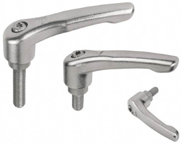 KIPP - 3/8-16, 16mm Hub Diam, Stainless Steel Threaded Stud Adjustable Clamping Handle - 40mm Stud Length, 91mm OAL, 54.5mm High - Apex Tool & Supply