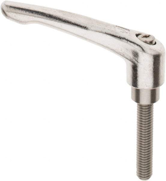 KIPP - 3/8-16, 16mm Hub Diam, Stainless Steel Threaded Stud Adjustable Clamping Handle - 1-31/32" Stud Length, 91mm OAL, 54.5mm High - Apex Tool & Supply