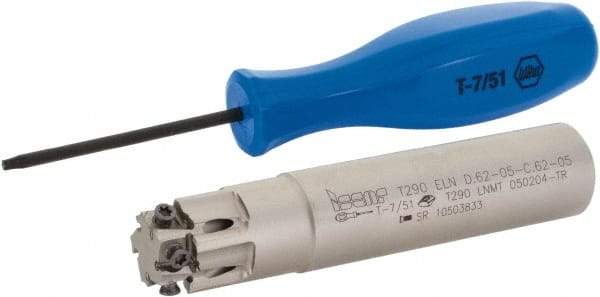 Iscar - 5/8" Cut Diam, 0.197" Max Depth of Cut, 5/8" Shank Diam, 3.11" OAL, Indexable Square Shoulder End Mill - T290 LN.T 0502 Inserts, Cylindrical Shank, 90° Lead Angle, Through Coolant, Series SumoMill - Apex Tool & Supply