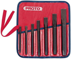 Proto - 7 Piece Cold Chisel Set - 10-11/16" OAL, Steel, Sizes Included 5/16 to 7/8" - Apex Tool & Supply