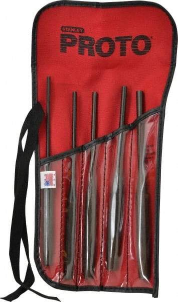 Proto - 5 Piece, 5/32 to 5/16", Pin Punch Set - Hex Shank, Steel, Comes in Tool Roll - Apex Tool & Supply