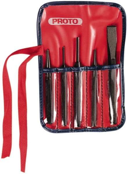 Proto - 5 Piece Punch & Chisel Set - 5/8" Chisel, 1/8 to 3/8" Punch, Hex Shank - Apex Tool & Supply
