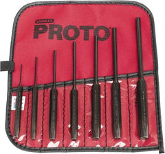 Proto - 7 Piece, 1/16 to 1/4", Pin Punch Set - Hex Shank, Steel, Comes in Tool Roll - Apex Tool & Supply