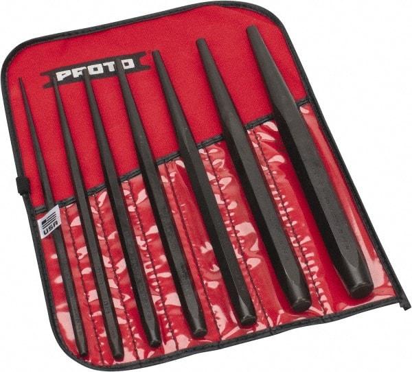Proto - 7 Piece, 3/32 to 3/8", Drift Punch Set - Hex Shank, Steel, Comes in Tool Roll - Apex Tool & Supply
