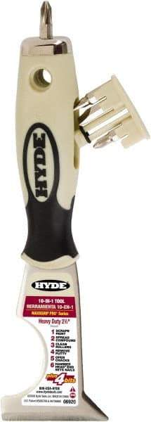 Hyde Tools - 2-1/2" Wide Chisel Edge Blade Stainless Steel 10-In-1 Tool - Stiff, Soft Grip Polypropylene Handle, 8-1/4" OAL - Apex Tool & Supply
