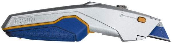 Irwin - Retractable Utility Knife - 5-3/4" Blade, Blue, Yellow & Silver ProTouch Handle, 10 Blades Included - Apex Tool & Supply