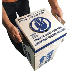 Dynalon Labware - 14 Gal White Rectangle Recycling Container - Cardboard with Plastic Liner, Blue Safety Graphic, Lid Included - Apex Tool & Supply