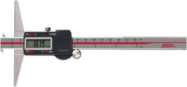 SPI - 0" to 8" Electronic Depth Gage - 0.0015" Accuracy, 0.0005" Resolution, 4" Base Length - Apex Tool & Supply