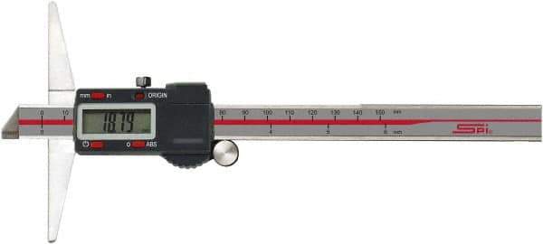 SPI - 0" to 8" Electronic Depth Gage - 0.0015" Accuracy, 0.0005" Resolution, 4" Base Length - Apex Tool & Supply