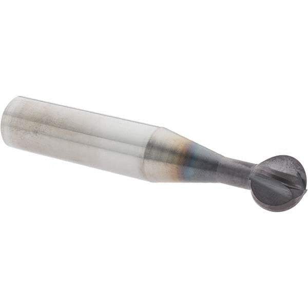 Accupro - 1/2" Diam, 0.466" LOC, 4 Flute Solid Carbide Ball End Mill - nACo Finish, Single End, 3" OAL, 1/2" Shank Diam, Undercutting - Apex Tool & Supply