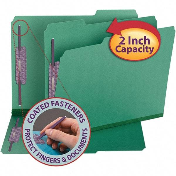 SMEAD - 11-3/4 x 9-1/2", Letter Size, Green, File Folders with Top Tab - 23 Point Stock, Assorted Tab Cut Location - Apex Tool & Supply