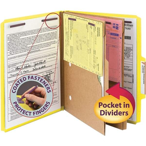 SMEAD - 11-5/8 x 9-1/2", Letter Size, Yellow, Classification Folders with Top Tab Fastener - 23 Point Stock, Right of Center Tab Cut Location - Apex Tool & Supply