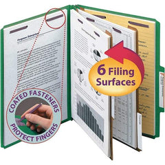 SMEAD - 11-5/8 x 9-1/2", Letter Size, Green, Classification Folders with Top Tab Fastener - 23 Point Stock, Right of Center Tab Cut Location - Apex Tool & Supply
