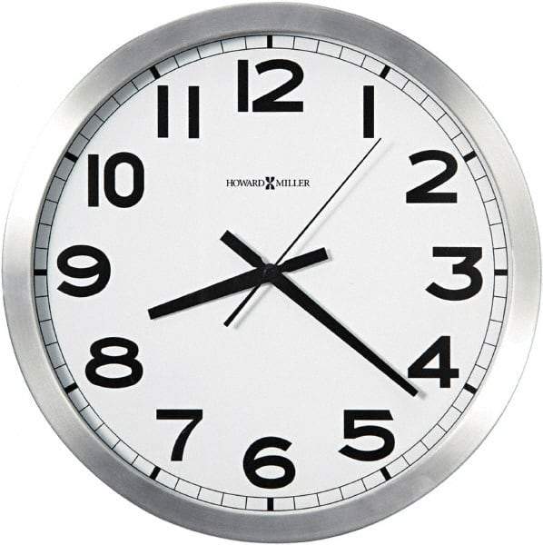 Howard Miller - 14 Inch Diameter, White Face, Dial Wall Clock - Analog Display, Silver Case, Runs on AA Battery - Apex Tool & Supply