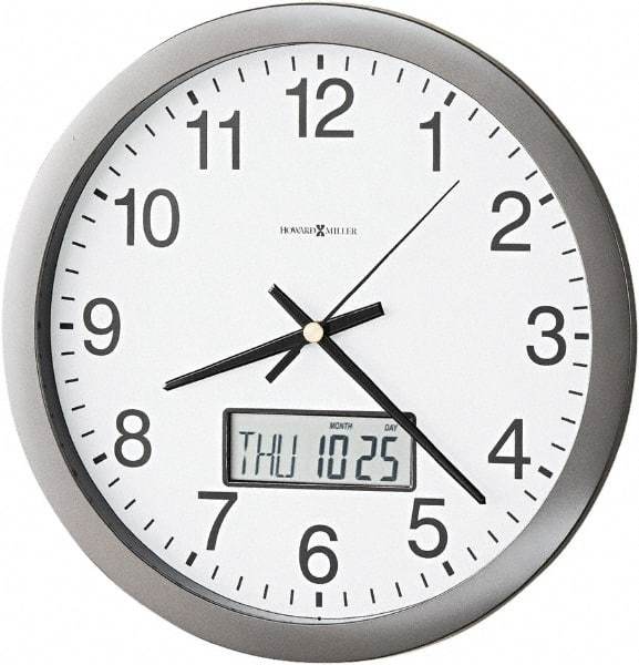 Howard Miller - 12 Inch Diameter, White Face, Dial Wall Clock - Analog Display, Gray Case, Runs on AA Battery - Apex Tool & Supply