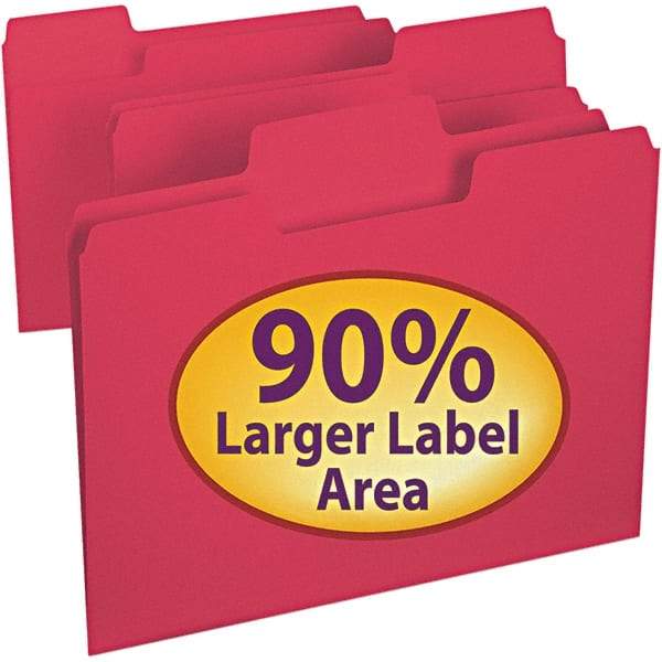 SMEAD - 11-5/8 x 9-1/2", Letter Size, Red, File Folders with Top Tab - 11 Point Stock, Assorted Tab Cut Location - Apex Tool & Supply