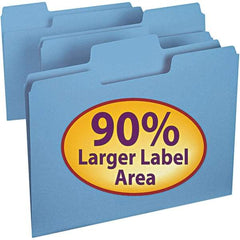 SMEAD - 11-5/8 x 9-1/2", Letter Size, Blue, File Folders with Top Tab - 11 Point Stock, Assorted Tab Cut Location - Apex Tool & Supply