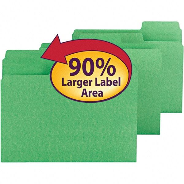 SMEAD - 11-5/8 x 9-1/2", Letter Size, Green, File Folders with Top Tab - 11 Point Stock, Assorted Tab Cut Location - Apex Tool & Supply