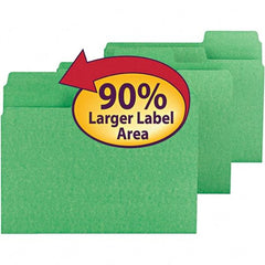 SMEAD - 11-5/8 x 9-1/2", Letter Size, Green, File Folders with Top Tab - 11 Point Stock, Assorted Tab Cut Location - Apex Tool & Supply