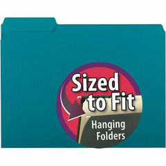 SMEAD - 11-5/8 x 9-3/16", Letter Size, Teal, File Folders with Top Tab - 11 Point Stock, Assorted Tab Cut Location - Apex Tool & Supply