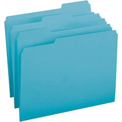 SMEAD - 11-5/8 x 9-1/2", Letter Size, Teal, File Folders with Top Tab - 11 Point Stock, Assorted Tab Cut Location - Apex Tool & Supply