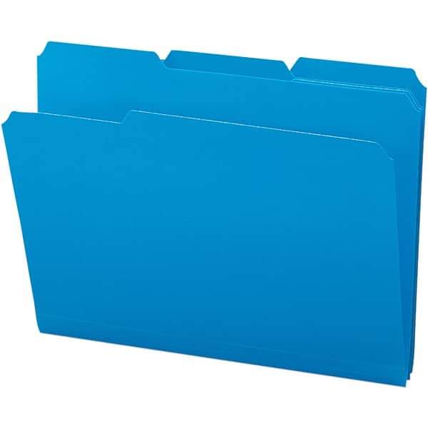 SMEAD - 11-5/8 x 9-1/2", Letter Size, Blue, File Folders with Top Tab - Assorted Tab Cut Location - Apex Tool & Supply